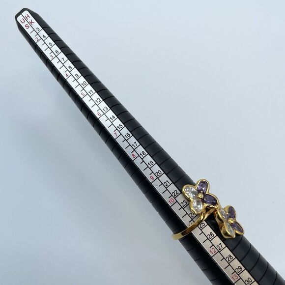 Flower Purple White Rhinestone Gold Tone Ring Band Sz 11 Statement Cocktail Boho - Picture 4 of 6